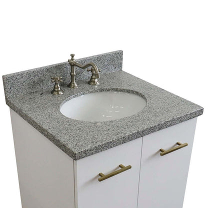 25" Single sink vanity in White finish with Gray granite and oval sink - 408001-25-WH-GYO