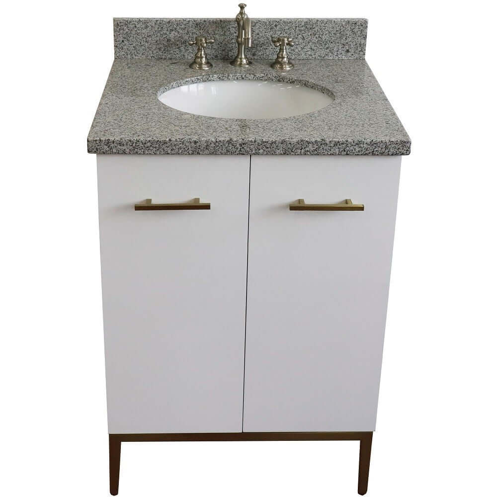 25" Single sink vanity in White finish with Gray granite and oval sink - 408001-25-WH-GYO