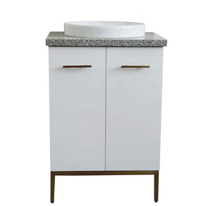 25" Single sink vanity in White finish with Gray granite and round sink - 408001-25-WH-GYRD