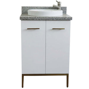 25" Single sink vanity in White finish with Gray granite and round sink - 408001-25-WH-GYRD