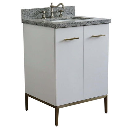 25" Single sink vanity in White finish with Gray granite and rectangle sink - 408001-25-WH-GYR