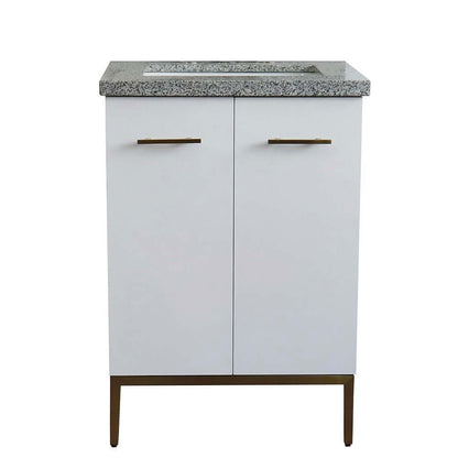 25" Single sink vanity in White finish with Gray granite and rectangle sink - 408001-25-WH-GYR