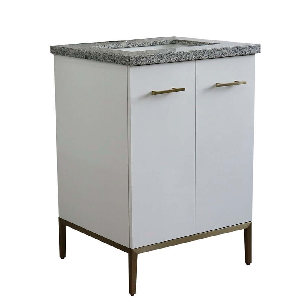 25" Single sink vanity in White finish with Gray granite and rectangle sink - 408001-25-WH-GYR