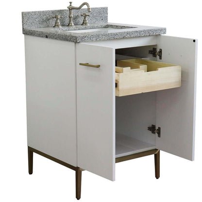 25" Single sink vanity in White finish with Gray granite and rectangle sink - 408001-25-WH-GYR