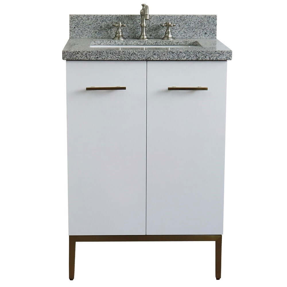 25" Single sink vanity in White finish with Gray granite and rectangle sink - 408001-25-WH-GYR