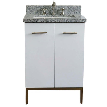 25" Single sink vanity in White finish with Gray granite and rectangle sink - 408001-25-WH-GYR