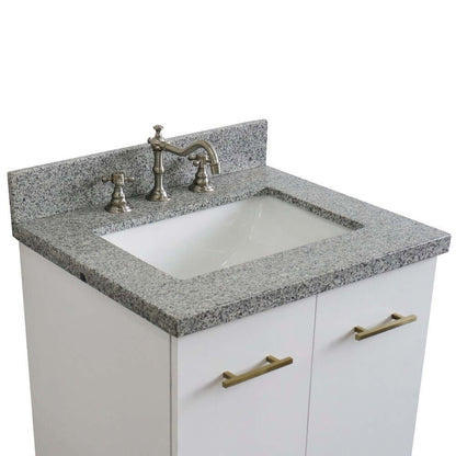 25" Single sink vanity in White finish with Gray granite and rectangle sink - 408001-25-WH-GYR