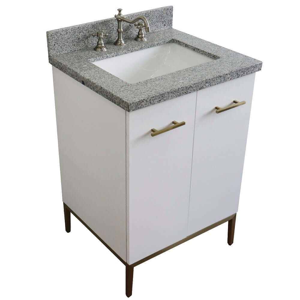 25" Single sink vanity in White finish with Gray granite and rectangle sink - 408001-25-WH-GYR