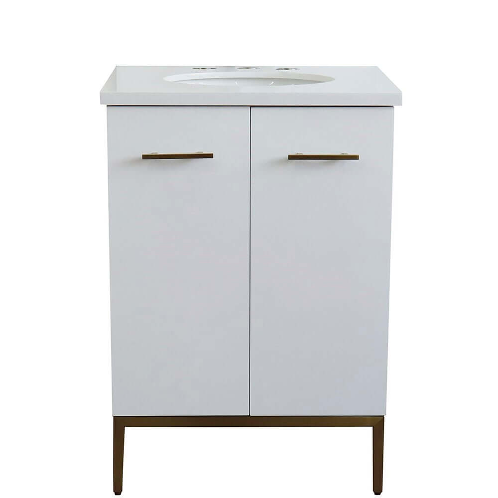 25" Single sink vanity in White finish with White quartz and oval sink - 408001-25-WH-WEO