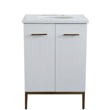 25" Single sink vanity in White finish with White quartz and oval sink - 408001-25-WH-WEO