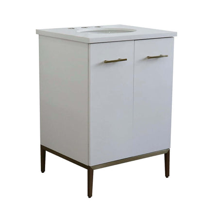 25" Single sink vanity in White finish with White quartz and oval sink - 408001-25-WH-WEO