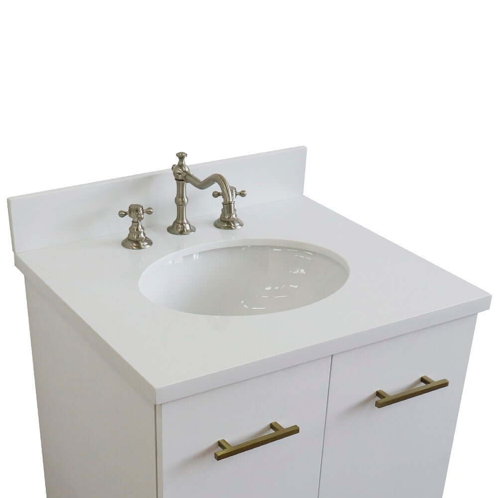 25" Single sink vanity in White finish with White quartz and oval sink - 408001-25-WH-WEO