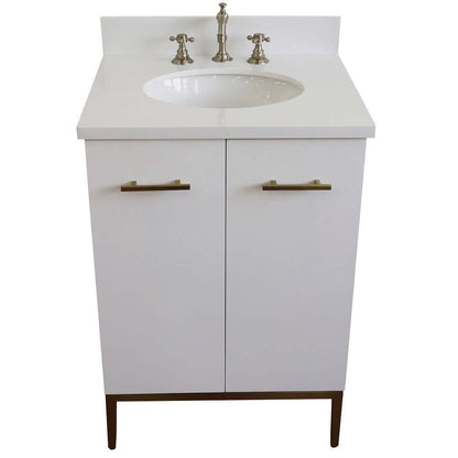 25" Single sink vanity in White finish with White quartz and oval sink - 408001-25-WH-WEO