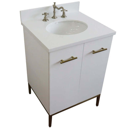 25" Single sink vanity in White finish with White quartz and oval sink - 408001-25-WH-WEO