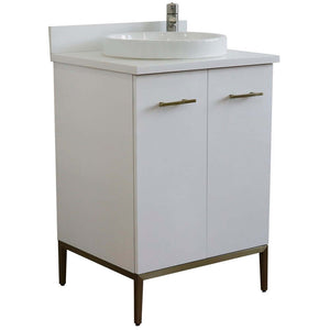 25" Single sink vanity in White finish with White quartz and round sink - 408001-25-WH-WERD