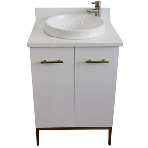 25" Single sink vanity in White finish with White quartz and round sink - 408001-25-WH-WERD