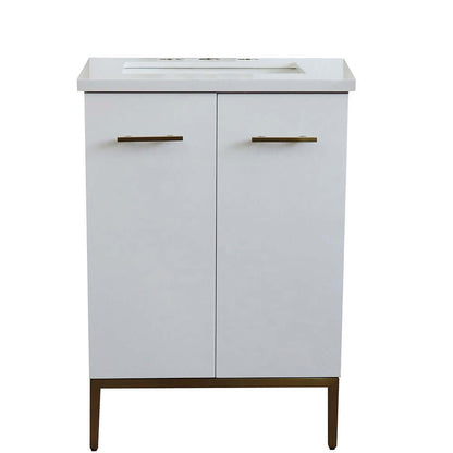 25" Single sink vanity in White finish with White quartz and rectangle sink - 408001-25-WH-WER