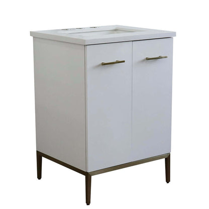 25" Single sink vanity in White finish with White quartz and rectangle sink - 408001-25-WH-WER