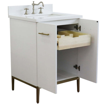 25" Single sink vanity in White finish with White quartz and rectangle sink - 408001-25-WH-WER