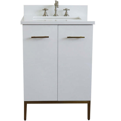 25" Single sink vanity in White finish with White quartz and rectangle sink - 408001-25-WH-WER