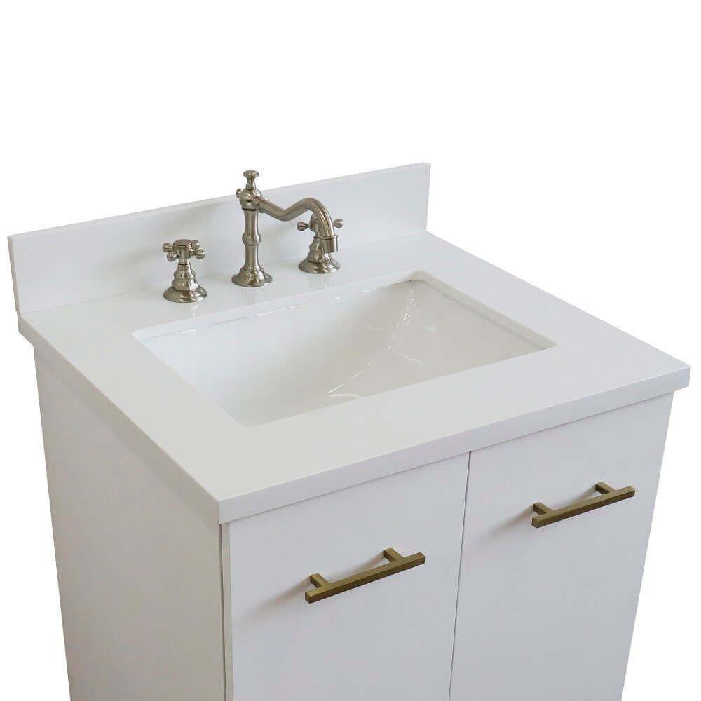 25" Single sink vanity in White finish with White quartz and rectangle sink - 408001-25-WH-WER