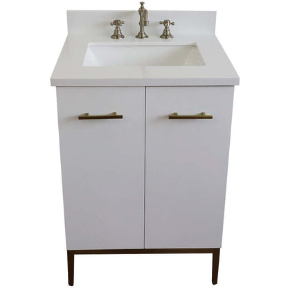 25" Single sink vanity in White finish with White quartz and rectangle sink - 408001-25-WH-WER