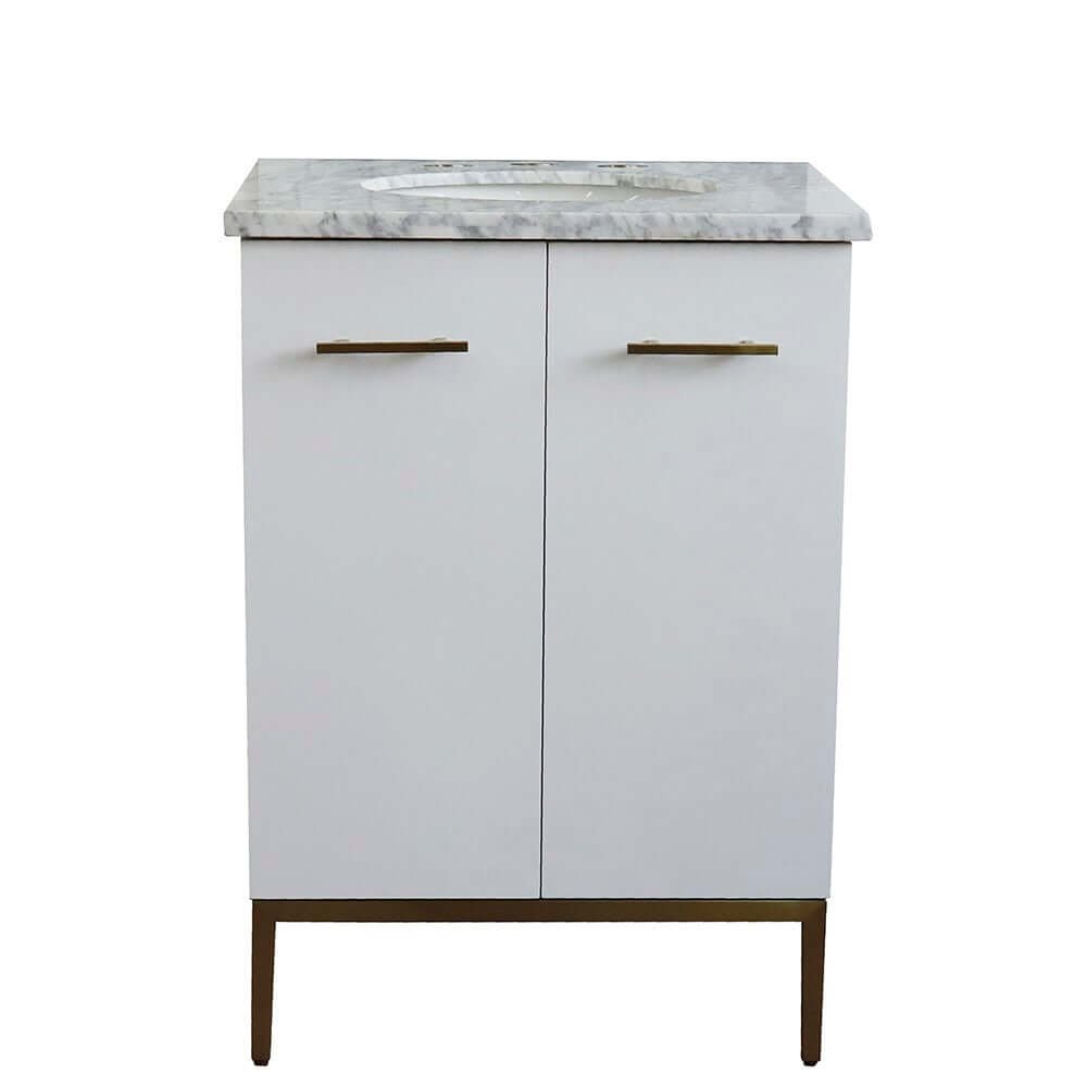 25" Single sink vanity in White finish with White Carrara marble and oval sink - 408001-25-WH-WMO