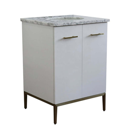 25" Single sink vanity in White finish with White Carrara marble and oval sink - 408001-25-WH-WMO