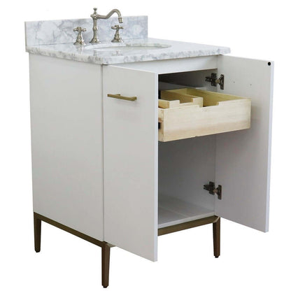 25" Single sink vanity in White finish with White Carrara marble and oval sink - 408001-25-WH-WMO