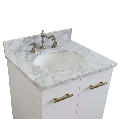 25" Single sink vanity in White finish with White Carrara marble and oval sink - 408001-25-WH-WMO