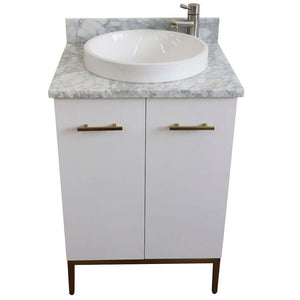 25" Single sink vanity in White finish with White Carrara marble and round sink - 408001-25-WH-WMRD