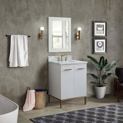 25" Single sink vanity in White finish with White Carrara marble and rectangle sink - 408001-25-WH-WMR