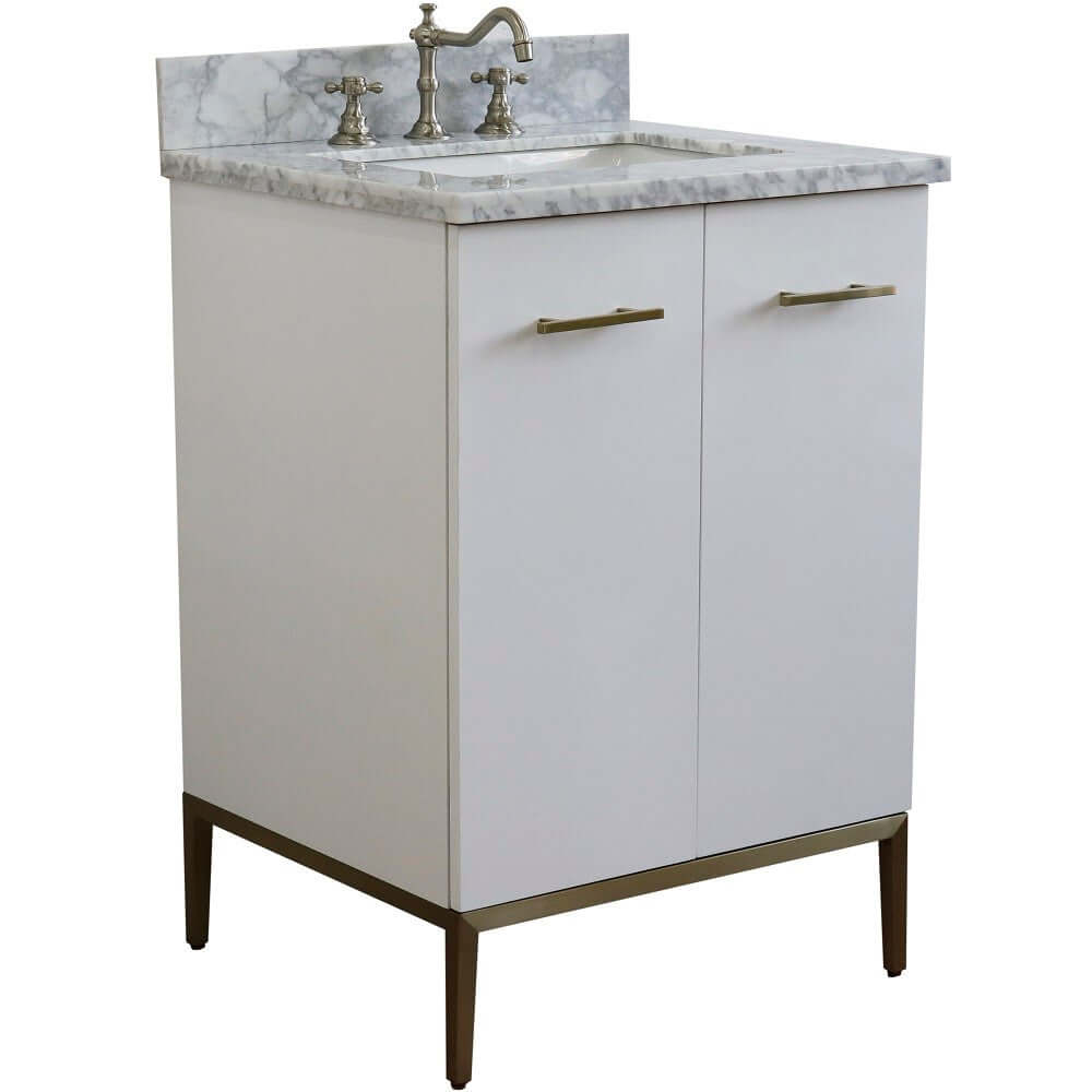 25" Single sink vanity in White finish with White Carrara marble and rectangle sink - 408001-25-WH-WMR