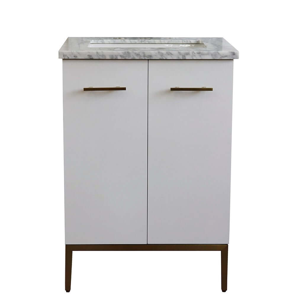 25" Single sink vanity in White finish with White Carrara marble and rectangle sink - 408001-25-WH-WMR