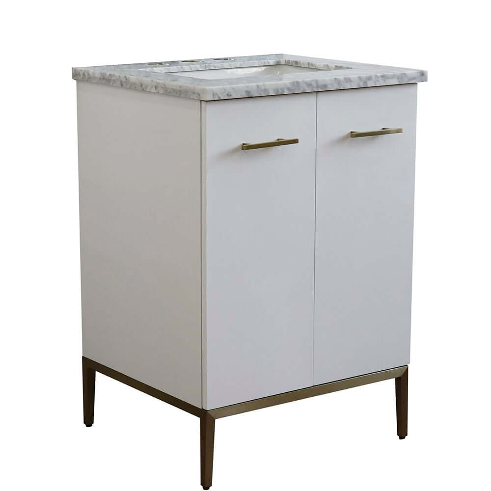 25" Single sink vanity in White finish with White Carrara marble and rectangle sink - 408001-25-WH-WMR