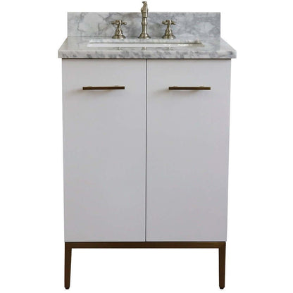 25" Single sink vanity in White finish with White Carrara marble and rectangle sink - 408001-25-WH-WMR