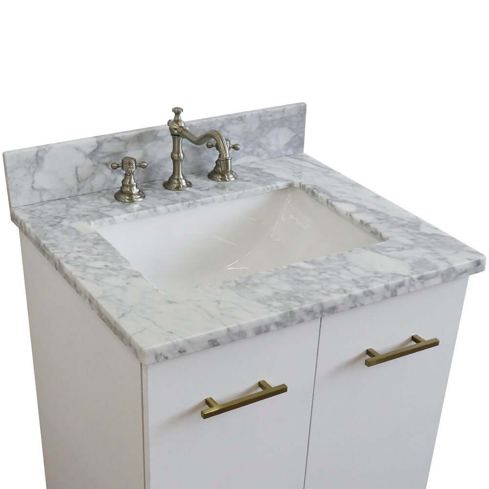 25" Single sink vanity in White finish with White Carrara marble and rectangle sink - 408001-25-WH-WMR