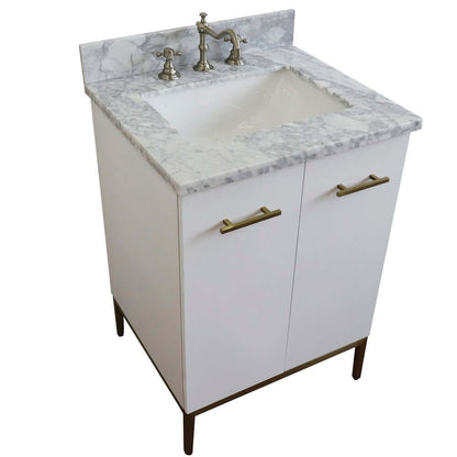 25" Single sink vanity in White finish with White Carrara marble and rectangle sink - 408001-25-WH-WMR