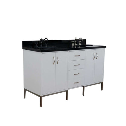 61" Double sink vanity in White finish with Black galaxy granite and oval sink - 408001-61D-WH-BGO