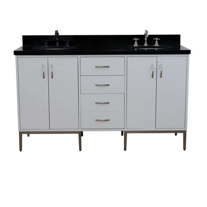 61" Double sink vanity in White finish with Black galaxy granite and oval sink - 408001-61D-WH-BGO