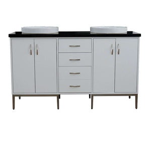 61" Double sink vanity in White finish with Black galaxy granite and round sink - 408001-61D-WH-BGRD