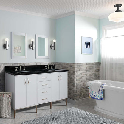 61" Double sink vanity in White finish with Black galaxy granite and rectangle sink - 408001-61D-WH-BGR