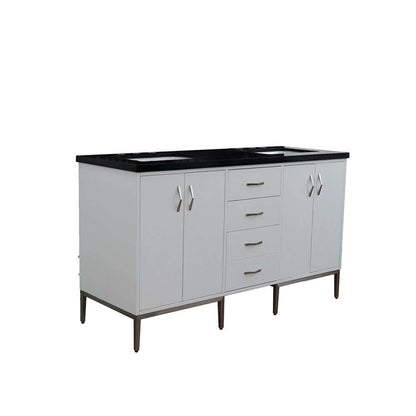 61" Double sink vanity in White finish with Black galaxy granite and rectangle sink - 408001-61D-WH-BGR