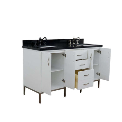 61" Double sink vanity in White finish with Black galaxy granite and rectangle sink - 408001-61D-WH-BGR