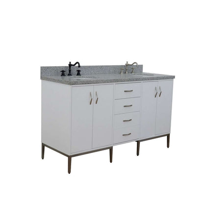 61" Double sink vanity in White finish with Gray granite and oval sink - 408001-61D-WH-GYO