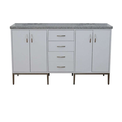 61" Double sink vanity in White finish with Gray granite and oval sink - 408001-61D-WH-GYO