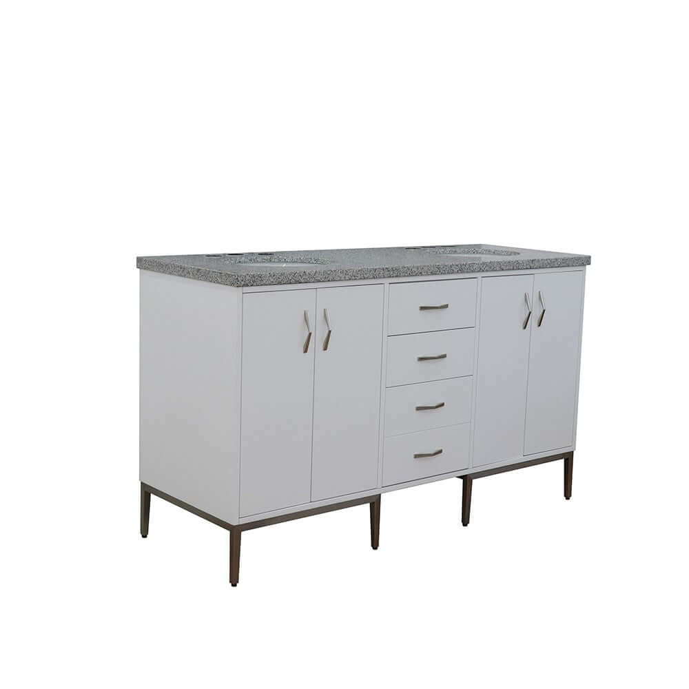 61" Double sink vanity in White finish with Gray granite and oval sink - 408001-61D-WH-GYO