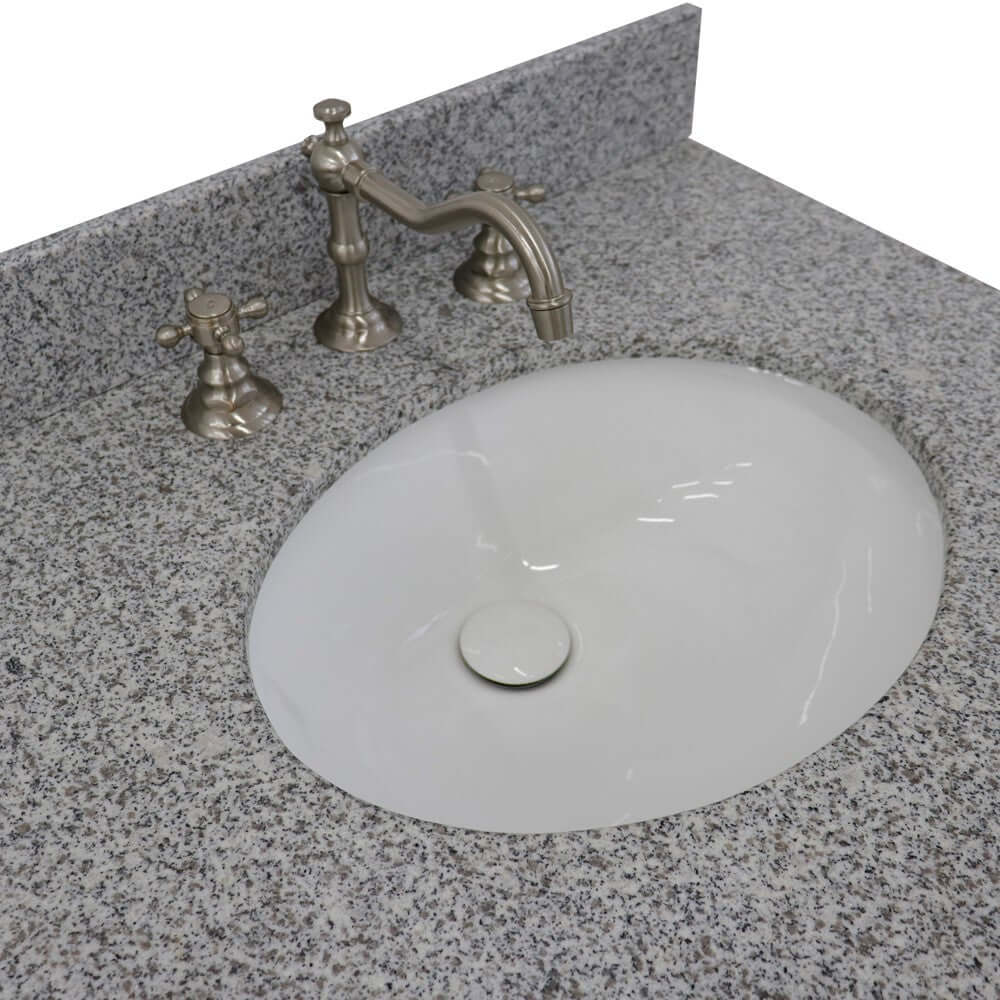 61" Double sink vanity in White finish with Gray granite and oval sink - 408001-61D-WH-GYO