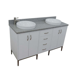 61" Double sink vanity in White finish with Gray granite and round sink - 408001-61D-WH-GYRD