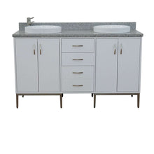 Load image into Gallery viewer, 61&quot; Double sink vanity in White finish with Gray granite and round sink - 408001-61D-WH-GYRD